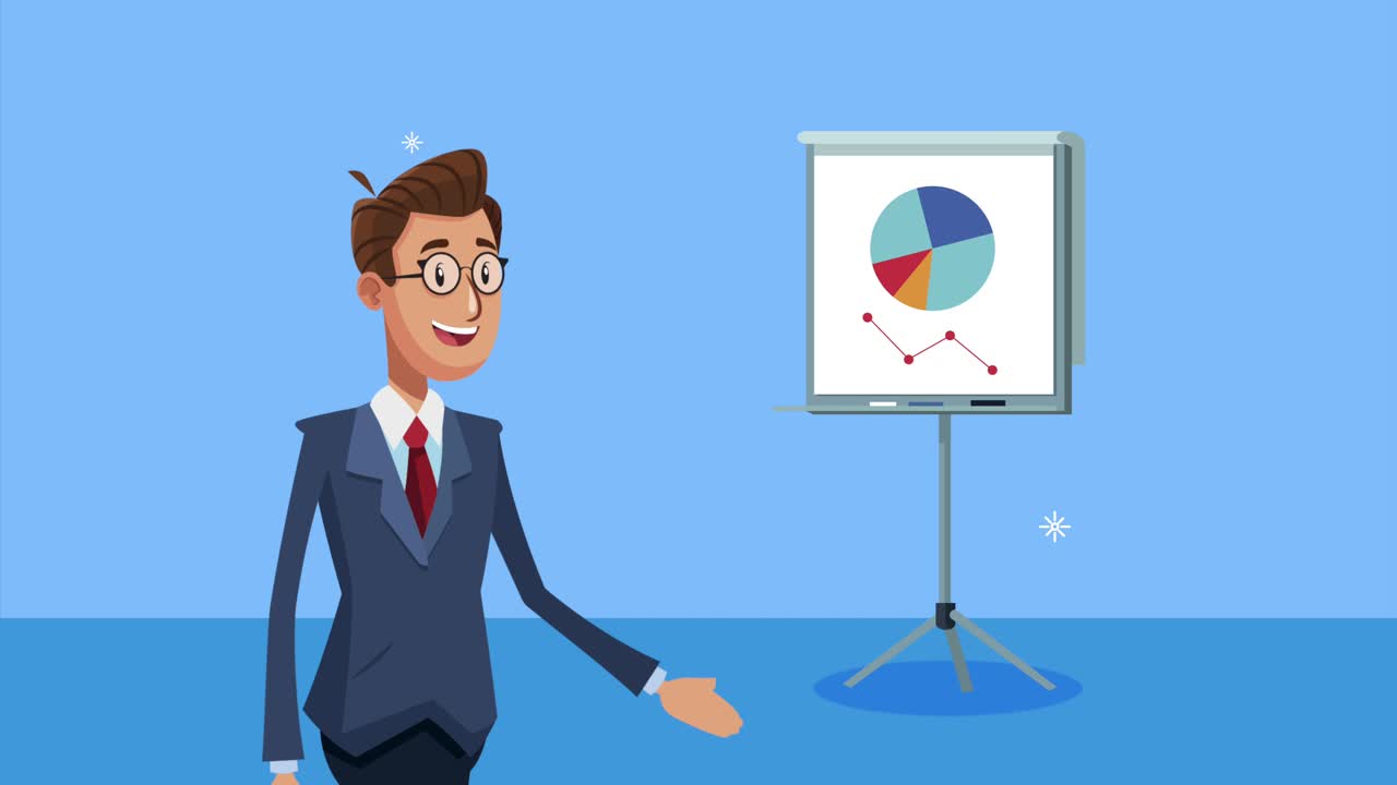 elegant businessman with statistics in paperboard