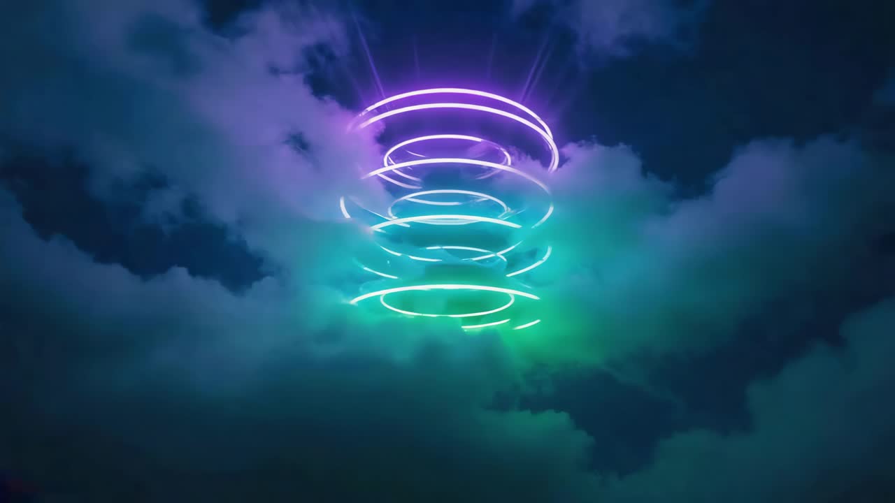 Abstract Glowing Rings in Dark Cloudy Sky