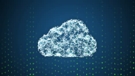 Animation-of-green-numbers-falling-over-digital-cloud-on-blue-background