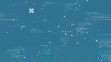 animation of digital data processing over blue background