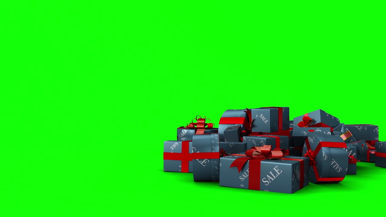 Falling sale gift boxes with matte mask and chroma key in 4K