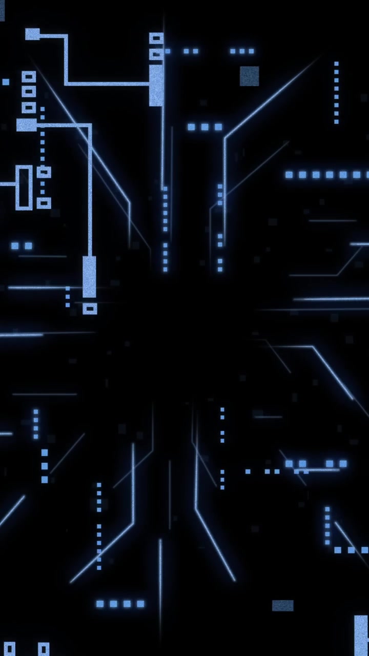 Animation of circuit board with data processing over black background