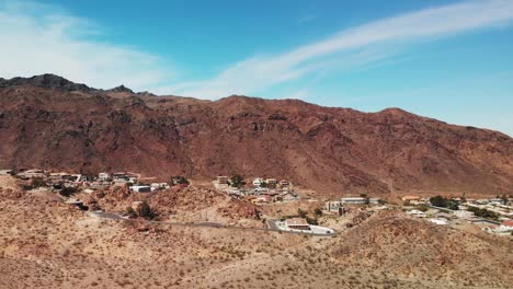 Aerial-panorama-near-Boulder-City,-Nevada-featuring-residential-area-near-Lake-Mead