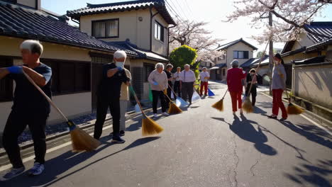 community spring cleaning in a japanese neighborhood