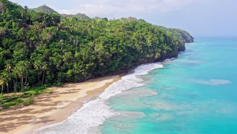 playa tropical en el mar caribe, playa coson en república dominicana - disparo aéreo de drones