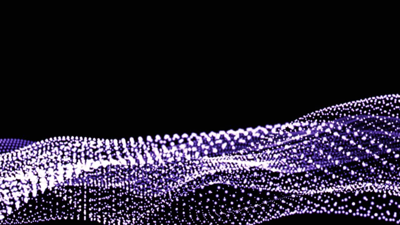 Waves of white and purple particles dots seamless loop. 3d animation