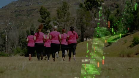 animation of data processing over group of women running