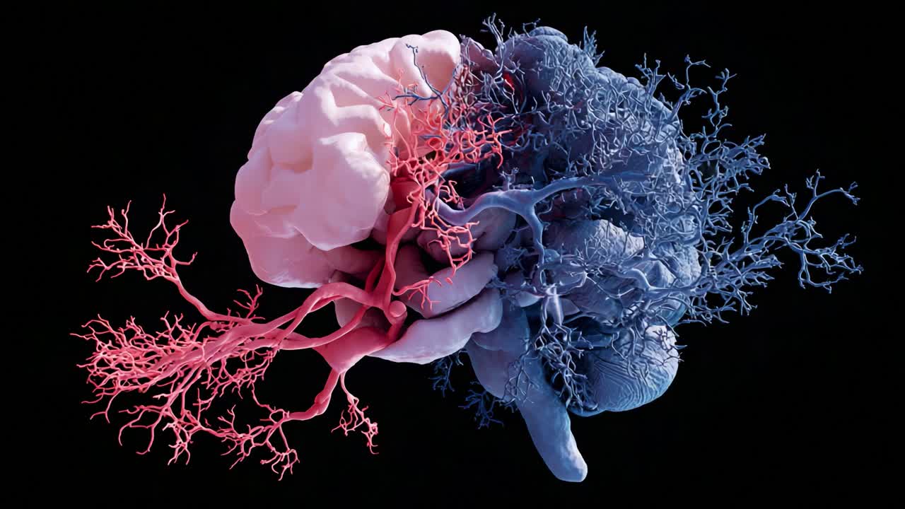 Intricate Visualization of the Human Brain's Neural Pathways: A Stunning Contrast Between Lobes in Vibrant Colors Representing Connectivity and Complexity