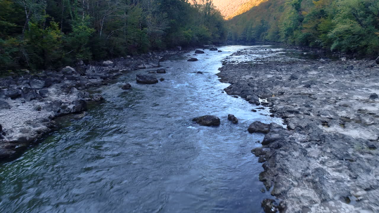 Vista mozzafiato sul fiume Kolpa, Kostel. Ruscello circondato da una foresta rigogliosa