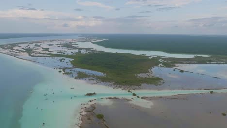 seven colors lagoon on bacalar, mexico coast - aerial landscape