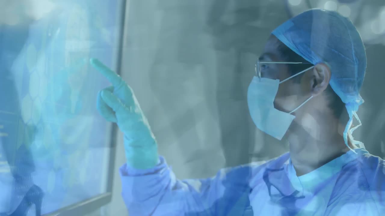 배경에서 거리를  ⁇ 고 있는 빠른 움직임을 보는 의사의 애니메이션.