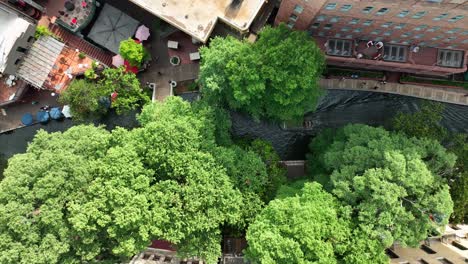 top down aerial of san antonio river walk