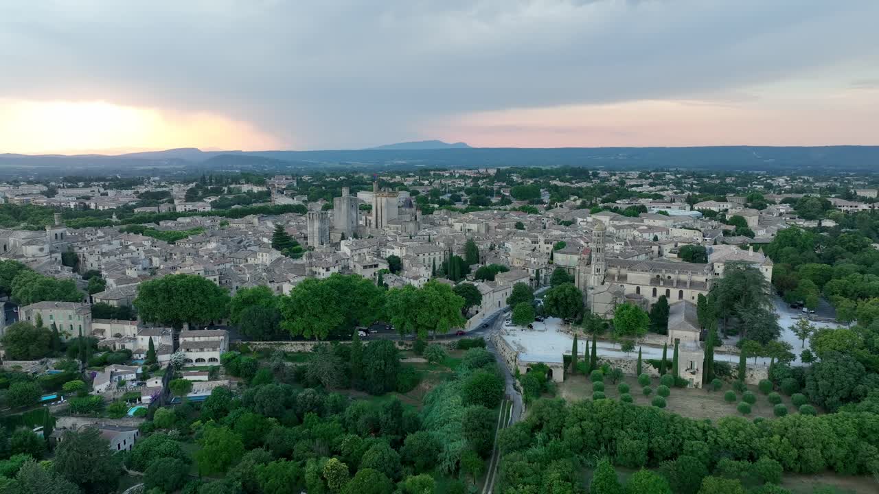 Panoramic Aerial View Of Uzès Historic Town In Southern France