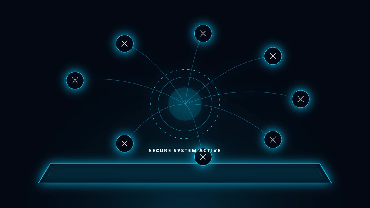 Futuristic Digital Interface Displaying Secure System Active Status