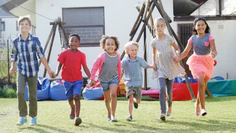 happy friends playing in backyard 4k