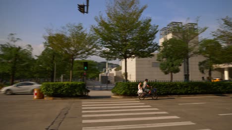 sunny evening shenzhen city downtown traffic street slow motion panorama 4k china