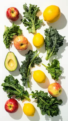assortment of fresh fruits and vegetables flat lay