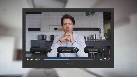 animation of social media screen over caucasian man making video blog