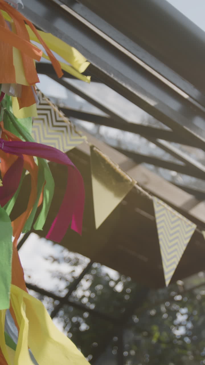 Colorful Outdoor Party Decorations with Bunting and Streamers