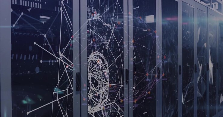 Digital Network Visualization Over Server Rack in Data Center