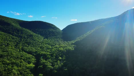 aerial drone video footage of summer time in the catskill mountains in new york’s hudson valley. the catskills are a sub-range of the appalachian mountains on the east coast of the united states.