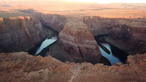 aerial shot of horseshoe bend at sunset, tourist destination in arizona, usa