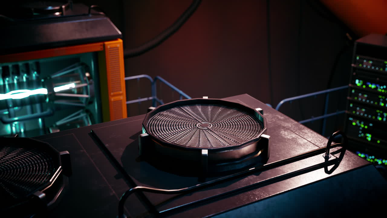 Exploring a high tech lab with glowing futuristic equipment