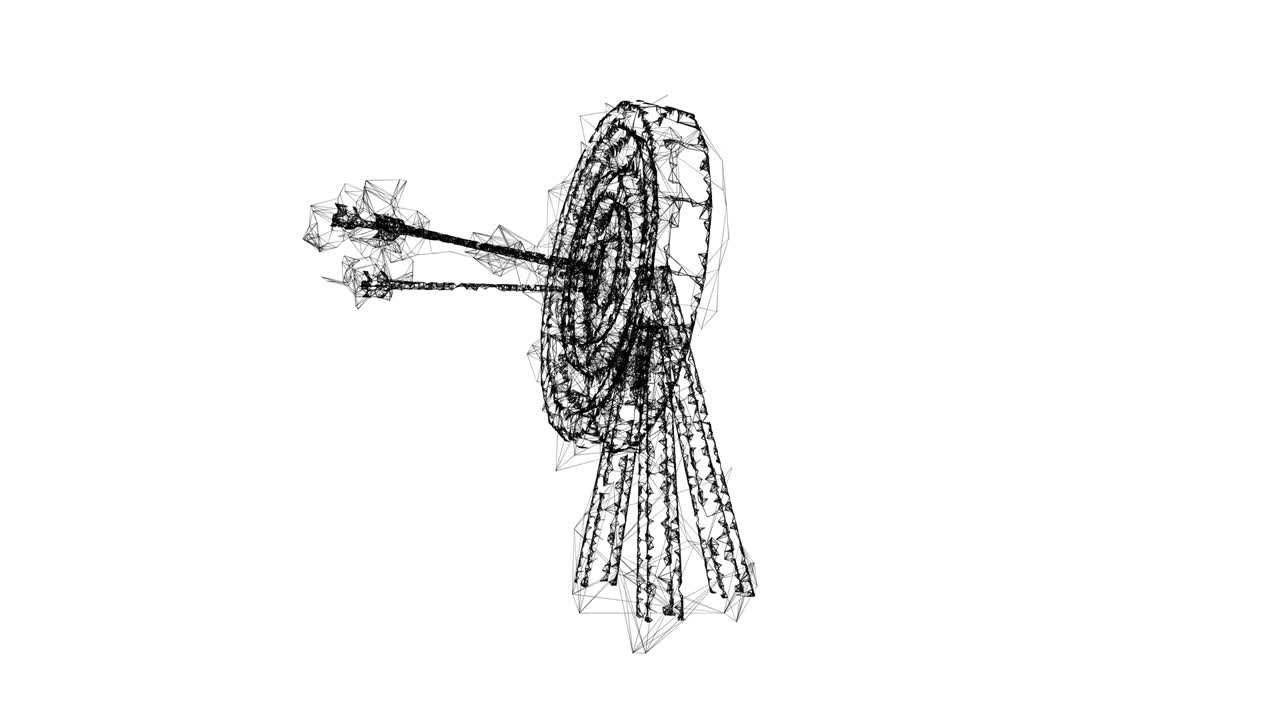 стрельба из лука. стрелы попадают в круглую цель концепция цели. проволочная рама низкая технология поли сетки