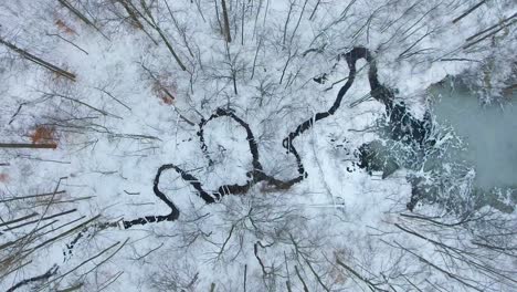 4K-Winter-Stream-And-Lake-Aerial