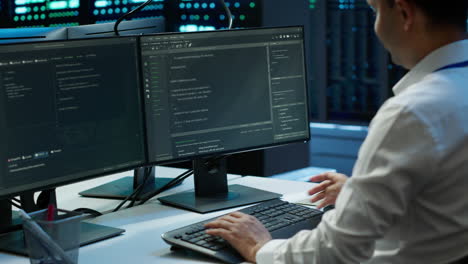 engineer overseeing data center, making routine improvements