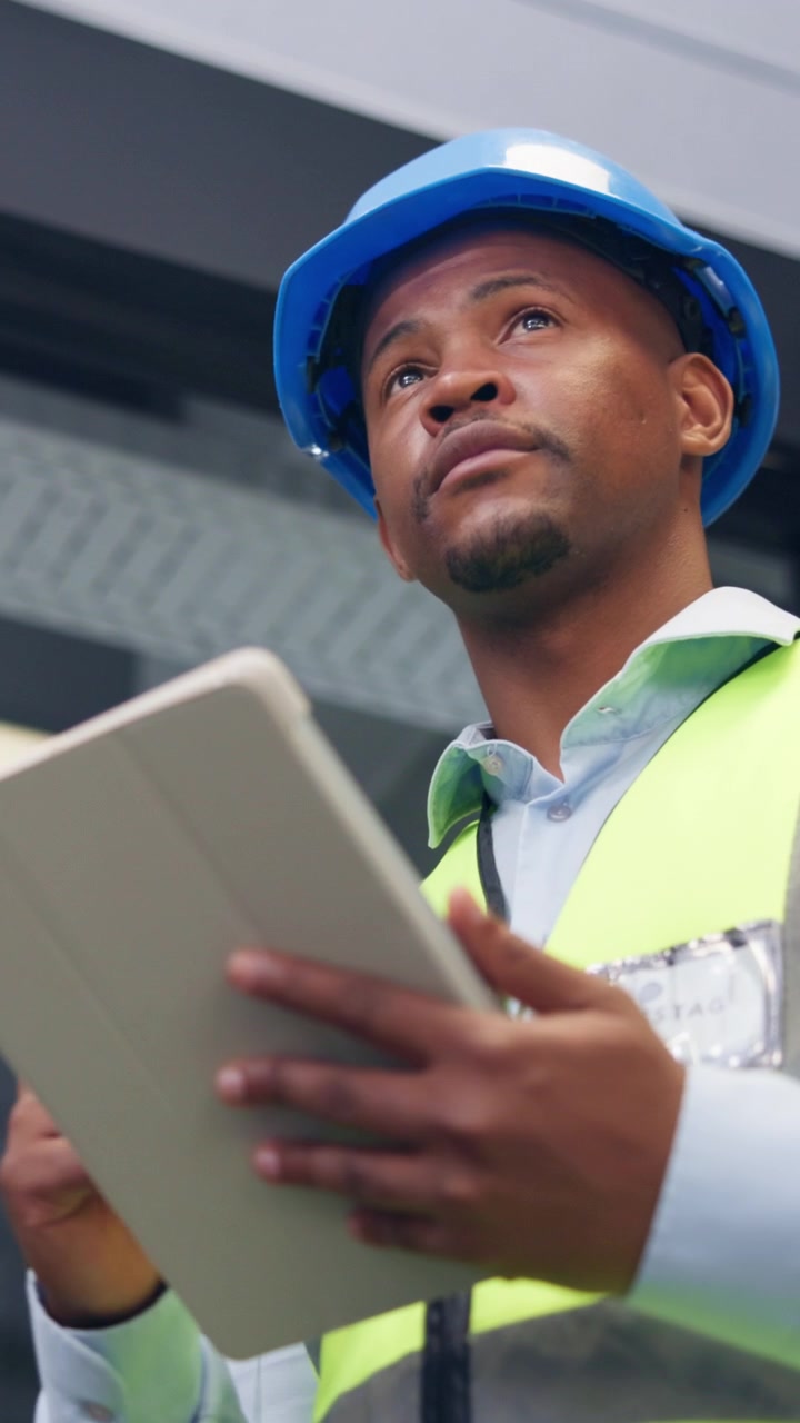 Construction Worker Using Digital Tablet at Building Site