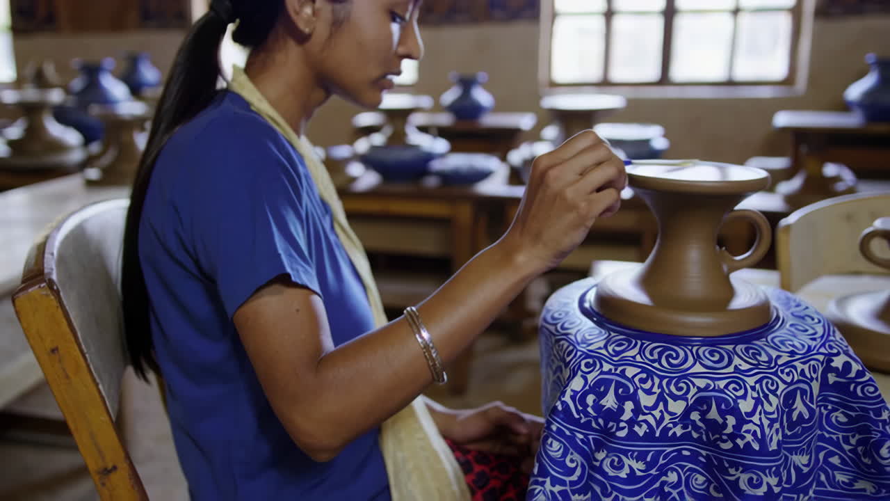 Woman Potter in Action at Pottery Workshop