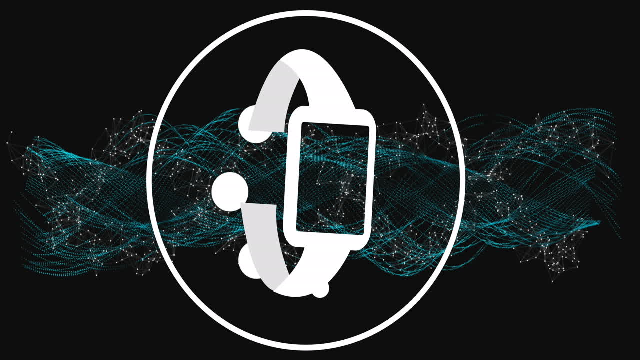 animación del icono del reloj inteligente y del círculo de carga sobre las formas.