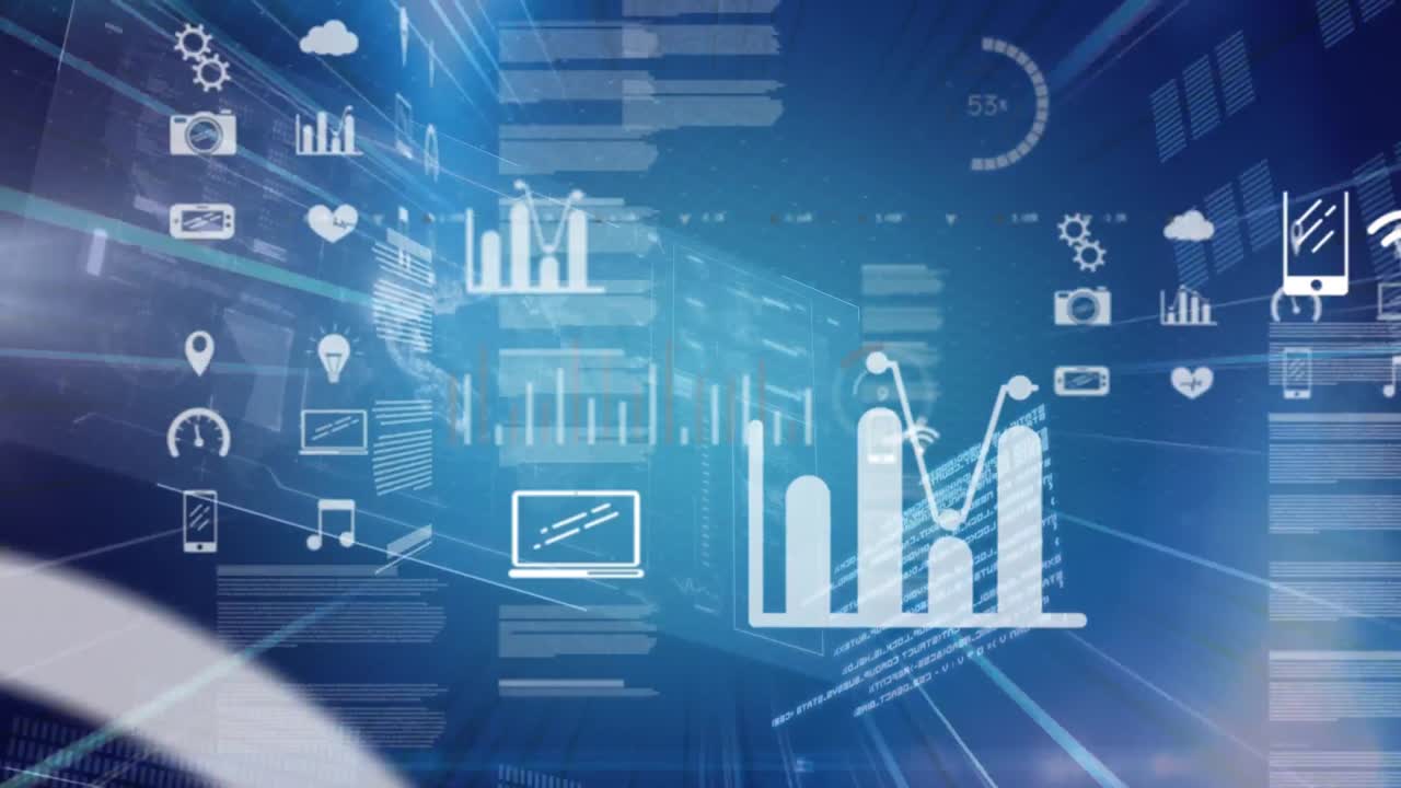 animación de iconos digitales en línea y procesamiento de datos