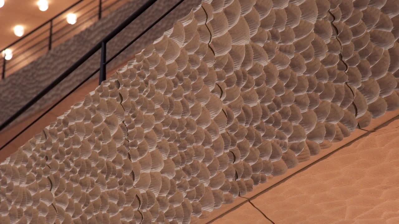 toma estática de los patrones de panal de abeja de tratamiento de sonido de diseño especial en las paredes de la elbphilharmonie en hamburgo, alemania