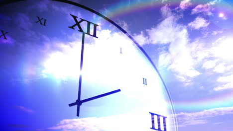 time passing concept with clock on blue sky