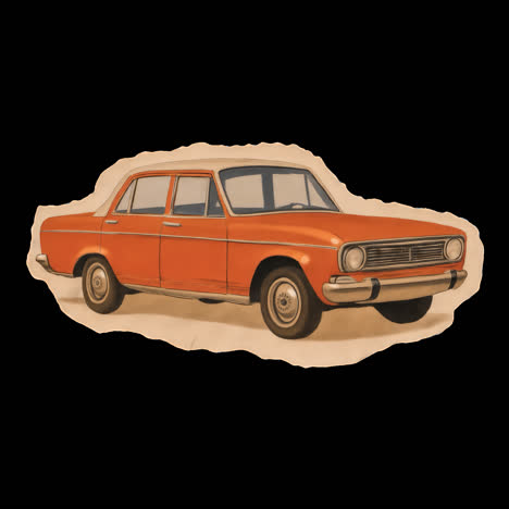 vintage orange car illustration animation isolated asset, transparent 4k video, alpha channel