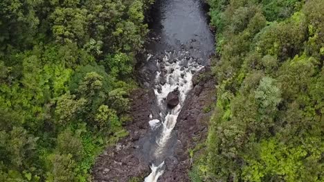 drone aire hacia atrás cascada bosques hawaii