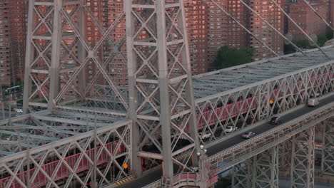 aerial view of the williamsburg bridge at sunrise