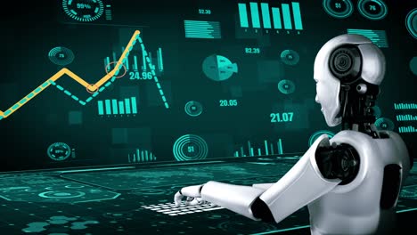 la tecnología financiera del futuro controlada por un robot humanoide utiliza el aprendizaje automático