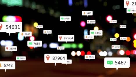 animación de iconos y números de las redes sociales fuera de foco en el semáforo