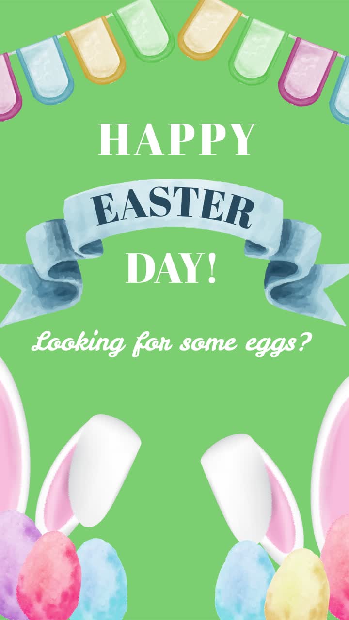 Biglietto d'auguri animato di Buona Pasqua con orecchie da coniglio e uova