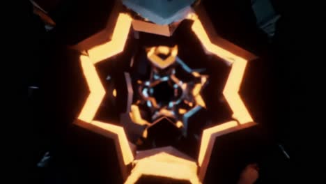 abstract geometric tunnel: a journey through a futuristic space of interconnected shapes and surreal lighting effects
