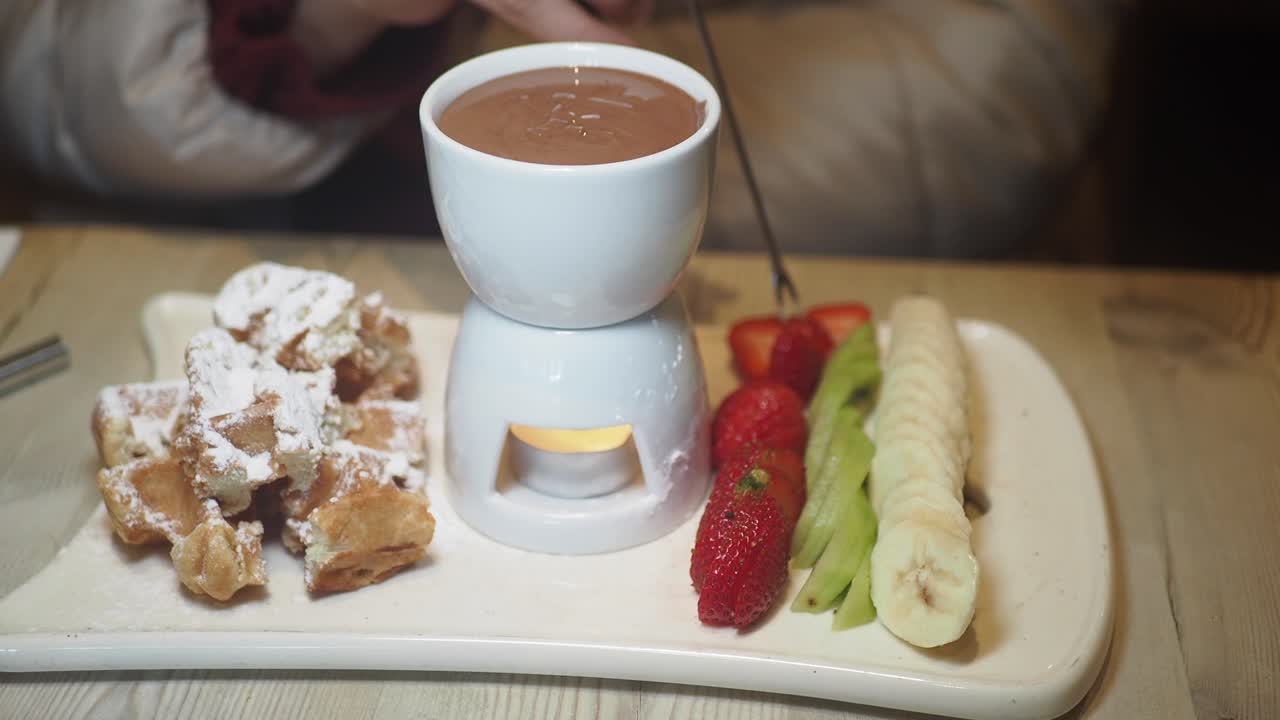 Chocolate Fondue with Waffles and Fruit