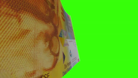 swiss 10 francs banknote on green screen