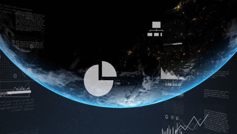 animation of financial data processing over globe