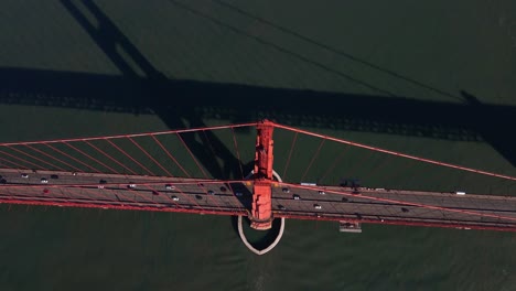 aerial view over traffic on the golden gate bridge, in sf, usa - rotating, tilt, drone shot