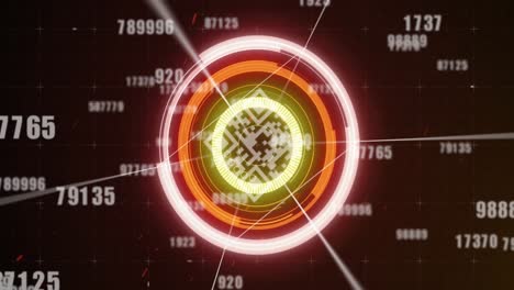 animación del código qr, escaneo del alcance y números que cambian en la cuadrícula en segundo plano
