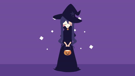 happy halloween animation with witch and pumpkin