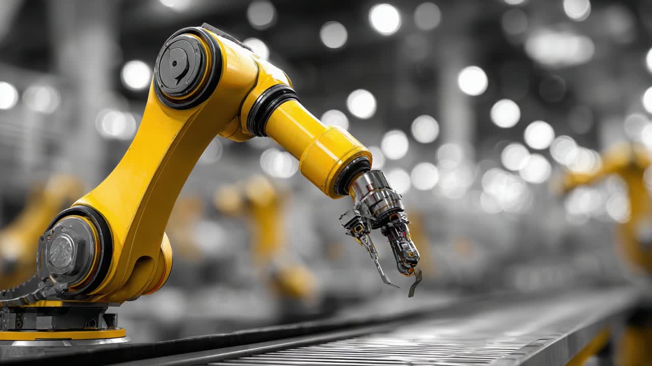 A Close-Up of an Industrial Robotic Arm in Action on a Production Line, Showcasing Precision Engineering and Advanced Automation in a Modern Factory Environment